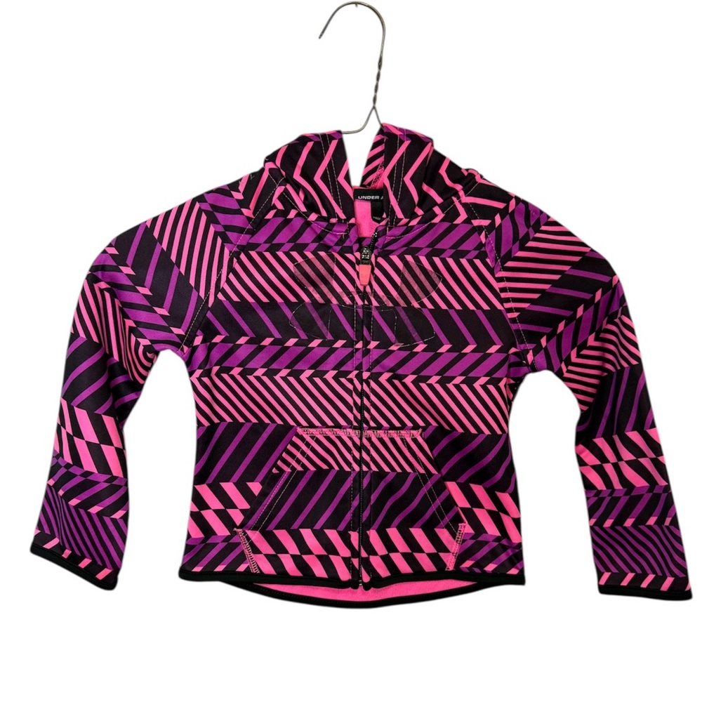 Under Armour Hoodie Toddler Girl Full Zip Pink Black Fleece Lined 2T